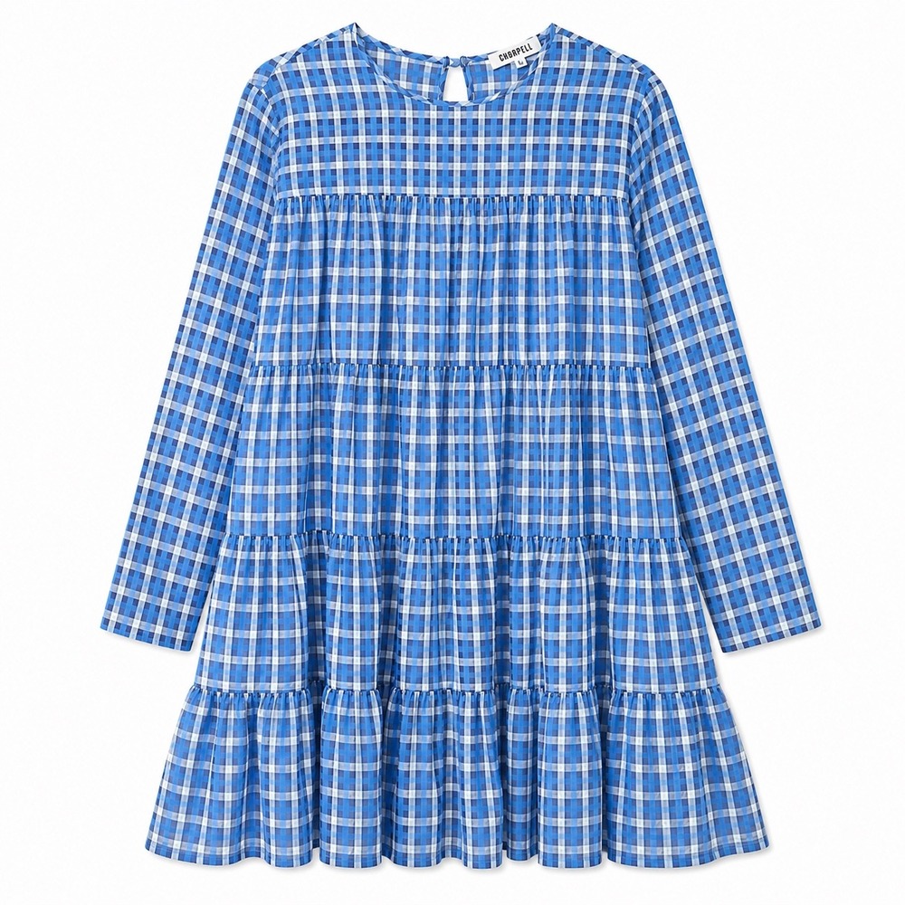 Ghospell Southern Hemisphere Plaid Babydoll Dress Blue Check Small‎